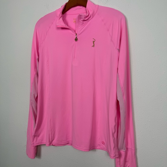 Lilly Pulitzer Pink Luxletic Marion Half-Zip Sunguard Mesh PGA Embroidery Large - Picture 2 of 8